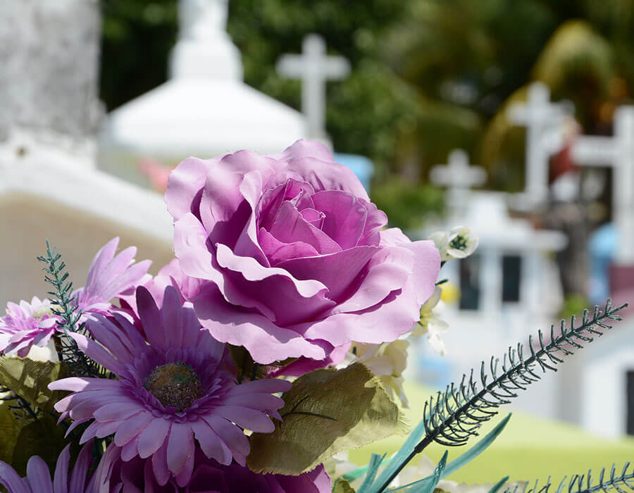 Purple funeral flowers